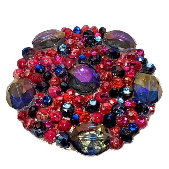Fushia & Blue Crystal & Beads Round Bling Buckle! - Picture 4 of 4